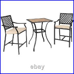 3 PCS Outdoor Bar Stool Square Table Bistro Set Cushioned Chairs Armrest