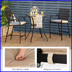 3 PCS Outdoor Bar Stool Square Table Bistro Set Cushioned Chairs Armrest