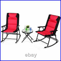 3 PCS Outdoor Folding Rocking Chair Table Set Bistro Sets Patio Furniture Red