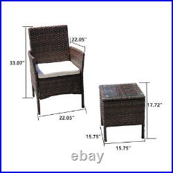 3-PCS Outdoor Patio Furniture Set Wicker Rattan Chair with Coffee Table Brown