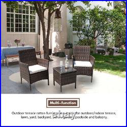 3-PCS Outdoor Patio Furniture Set Wicker Rattan Chair with Coffee Table Brown