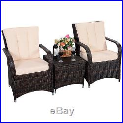 3 PCS Outdoor Patio PE Rattan Wicker Furniture Set Seat Cushioned Mix Brown