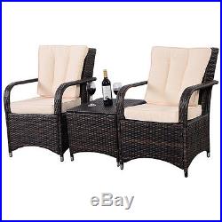 3 PCS Outdoor Patio PE Rattan Wicker Furniture Set Seat Cushioned Mix Brown