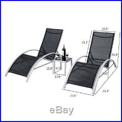 3 PCS Outdoor Patio Pool Lounger Set Reclining Garden Chairs Glass Table