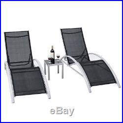 3 PCS Outdoor Patio Pool Lounger Set Reclining Garden Chairs Glass Table