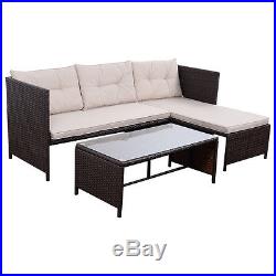 3 PCS Outdoor Rattan Furniture Sofa Set Lounge Chaise Cushioned Patio Garden