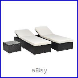 3 PCS Outdoor Rattan Wicker Chaise Lounge Sofa Couch Patio Furniture Set Cushion