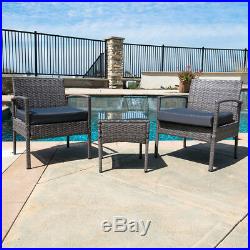 3 PCS Outdoor Rattan Wicker Patio Chat Chairs & Table Furniture Set Lounge