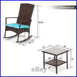 3 PCS Outdoor Rattan Wicker Rocker Lounge Rocking Chair Side Table Set Garden