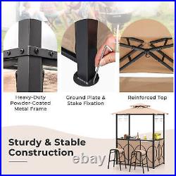 3 PCS Patio Bar Set with Tempered Glass Bar Table Metal Storage Shelves for Garden