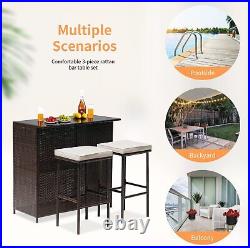 3 PCS Patio Furniture Outdoor Bar Wicker All-Weather Rattan Table Set with2 Stools
