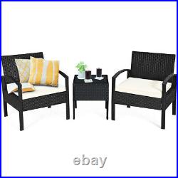 3 PCS Patio Rattan Furniture Set Conversation Sofa Cushioned Coffee Table Yard