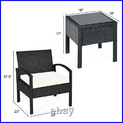 3 PCS Patio Rattan Furniture Set Conversation Sofa Cushioned Coffee Table Yard