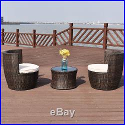 3 PCS Patio Rattan Stackable Furniture Set Chair Coffee Table Cushioned Outdoor