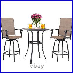 3 PCS Patio Swivel Bar Sets Textilene High Bistro Sets, 2 Bar Stools &1 Bar Table