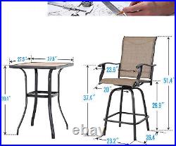 3 PCS Patio Swivel Bar Sets Textilene High Bistro Sets, 2 Bar Stools &1 Bar Table