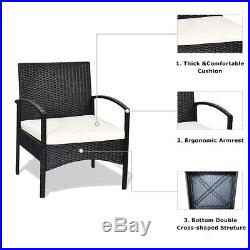 3 PCS Patio Wicker Rattan Furniture Set Coffee Table & 2 Rattan Chair WithCushion