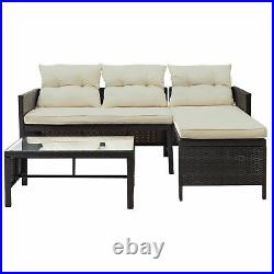 3 PCS Patio Wicker Rattan Sofa Set Sectional Conversation Furniture Set Outdoor