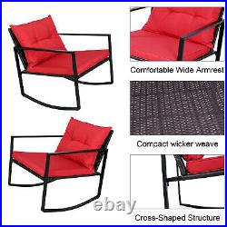 3 PCS Patio Wicker Rocking Chair Set Garden Furniture Outdoor Rocker Cushion New
