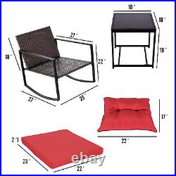 3 PCS Patio Wicker Rocking Chair Set Garden Furniture Outdoor Rocker Cushion New