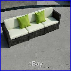 3 PCS Patio Wicker Sofa Couch Cushioned Chair Pillow Garden Furniture Brown