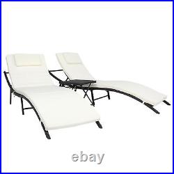 3 PCS Portable Adjustable Chaise Rattan Wicker Folding Lounge Chairs with Table
