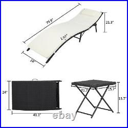 3 PCS Portable Adjustable Chaise Rattan Wicker Folding Lounge Chairs with Table