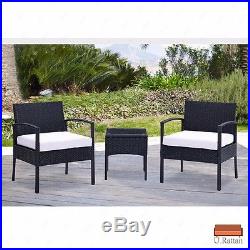 3 PCS Rattan Sofa Wicker Furniture Table & Chair Set Cushioned Patio Outdoor