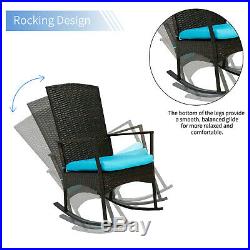 3 PCS Rattan Wicker Patio Furniture Set Rocking Chair With Coffee Table Cushioned