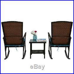 3 PCS Rattan Wicker Patio Furniture Set Rocking Chair With Coffee Table Cushioned