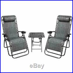3 PCS Zero Gravity Chair Patio Chaise Folding Lounge Table Chair Sets Recliner