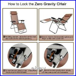3 PCS Zero Gravity Chair Patio Chaise Lounge Chairs Table Chair Yard Set Brown
