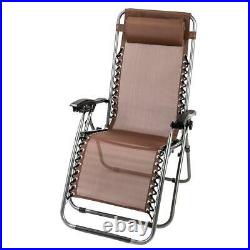 3 PCS Zero Gravity Chair Patio Chaise Lounge Chairs Table Chair Yard Set Brown