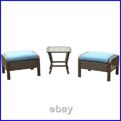 3 PC Outdoor Patio Furniture Rattan Sofa Wicker Chair Ottoman Cushions Table Set