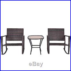 3 PC Patio Rattan Wicker Furniture Set Rocking Chair Coffee Table Cushions