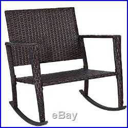 3 PC Patio Rattan Wicker Furniture Set Rocking Chair Coffee Table Cushions