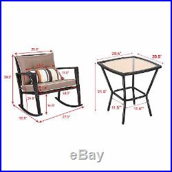 3 PC Patio Rattan Wicker Furniture Set Rocking Chair Coffee Table Cushions New