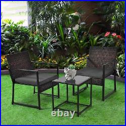 3 PC Rattan Wicker Furniture Table Chair Sofa Cushioned Patio Outdoor Gardening