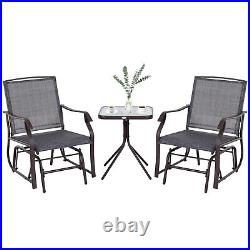 3 PIECE Outdoor Porch Mesh Fabric Rocking Glider Chair with Table Set