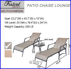 3 Pc Patio Bistro Outdoor Chaise Lounge Furniture for Porch Yard Garden, Taupe B