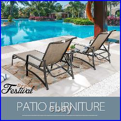 3 Pc Patio Bistro Outdoor Chaise Lounge Furniture for Porch Yard Garden, Taupe B