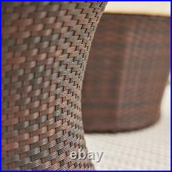 3 Pc Patio Outdoor Rattan Set Wicker Furniture Glass Table Brown Round Chairs
