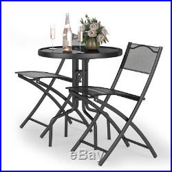 3 Pcs Bistro Set Garden Backyard Table Folding Chairs Outdoor Patio Furniture
