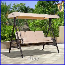3-Person Outdoor Canopy Patio Cushioned Bench Patio Glider Swing Seat Steel