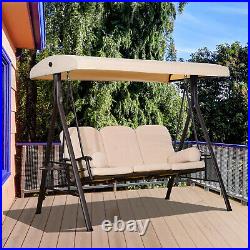 3-Person Outdoor Canopy Patio Cushioned Bench Patio Glider Swing Seat Steel