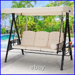 3-Person Outdoor Patio Swing Chair withAdjustable Canopy Cover &Steel Frame 2 Size