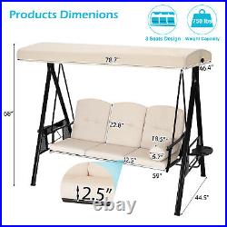 3-Person Outdoor Patio Swing Chair withAdjustable Canopy Cover &Steel Frame 2 Size