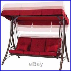 3 Person Outdoor Steel Porch Swing With Canopy Cover Cushion Patio Bed Seat Red