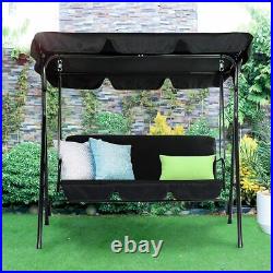 3-Person Outdoor Swing Chair Patio Hanging Bench With Canopy & Removable Cushion