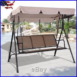 3 Person Outdoor Swing Patio Canopy Awning Yard Furniture Hammock Steel Beige